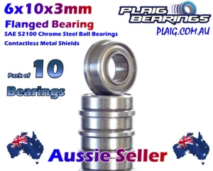 6x10x3mm Flanged (10) RC Bearings Metal Shields Plaig Bearings MF106-ZZ Flange - Picture 1 of 2