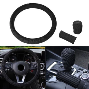Black Car Steering Wheel Cover For 15"/37-38CM Mesh Cloth Good Grip Accessories - Picture 1 of 4