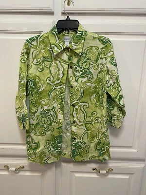 Chaqueta Ligera Chico’s Verde Tropical Lino Talla Pequeña Chico’s 0 Foto 1 de 4