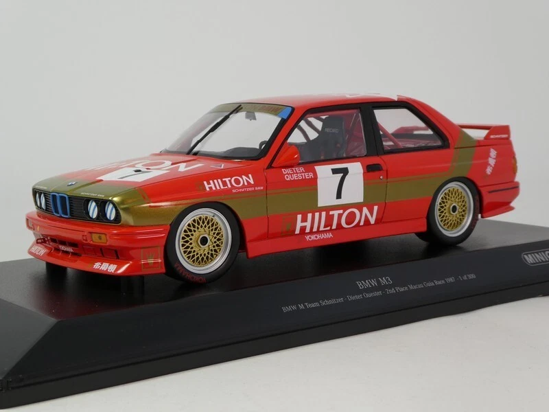 155872007 BMW M3 E30 n7 D.Quester 2nd Place Guia Race Macau 1987 Minichamps 1/18