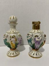 Vintage Porcelain Perfume Spray & Cork Bottles ELPA Alcobaca Portugal Gold Leaf