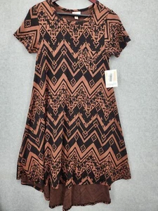Abito donna LuLaRoe CARLY XXS Hi Lo SS nuovo con etichette nero/marrone motivo azteco - Foto 1 di 7