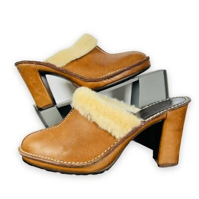 Zuecos de invierno Donald J. Tacones Pliner Cuero Tostado/Ribete de piel crema para mujer 8 N Foto 1 de 4