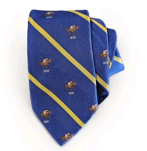 RUGBY Ralph Lauren Azul Marino Polo Caballo Diagonal Dorado Rayas Seda Corbata Hecha a Mano - Imagen 1 de 4