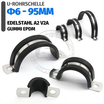 Rohrschellen Leitungsschellen Schlauchschellen mit Gummi 6mm - 95mm Edelstahl A2 - Bild 1 von 4