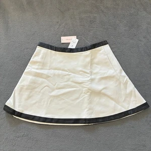 Banana Republic Damen-Minirock weiß A-Linie mit schwarzem Lederbesatz Größe 8P - Bild 1 von 10