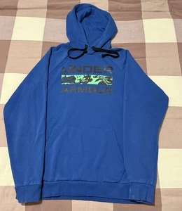 Under Armour Hoodie Men’s Sweatshirt Blue Green Camo Loose Fit Medium - Picture 1 of 8