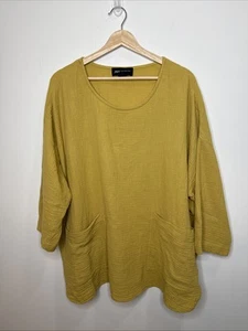 Tunica top Jones New York doppia garza 2x giallo cotone stropicciato Lagenlook Boho - Foto 1 di 5