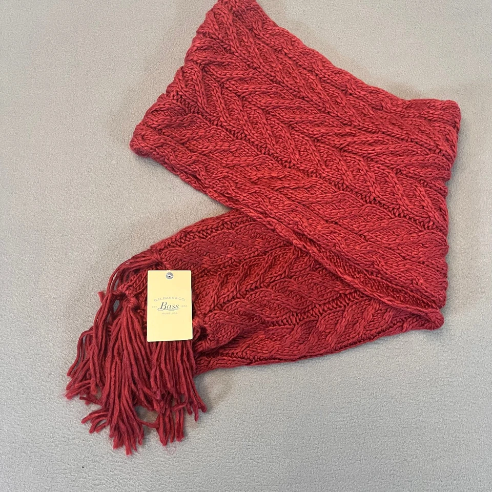 GH Bajo Cable Tejido Bufanda Rojo Granate Espiga Patrón Flecos Invierno Largo Nuevo con Etiquetas Foto 1 de 4