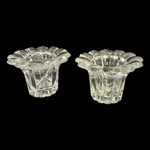 Vintage Italian Pressed Glass Flower Petal Candle Holders Set of 2 Made in Italy - Picture 1 of 3