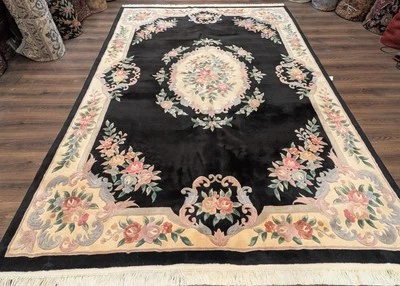 Chinese Wool Rug 8x11, Black and Cream, Sculpted Rug, 90 Line Carpet, Aubusson - Image 1 of 4