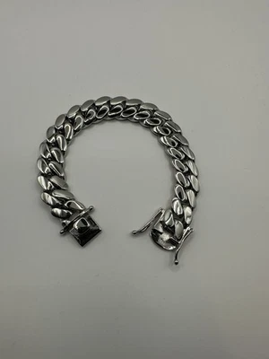 15 мм 8 «95g ручной работы Miami кубинский браслет из звеньев - 14K белое золото покрытием - Изображение 1 из 4