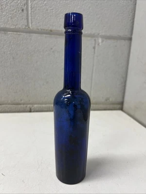 VINTAGE GLASS COBALT BLUE CASTOR OIL MEDICINE CAFE ART GOLDFIELDS - Image 1 of 4