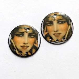 Colgantes artesanales de cobre esmaltado dijes par espejado (19397) - Imagen 1 de 6