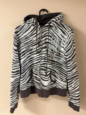 Women’s Zebra Stripe Billabong Hoodie Zip Up Y2K Surf Skate Women’s Medium - Image 1 of 4