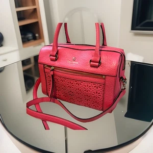 Kate Spade Perri Lane Delaney Barbi Satchel Handtasche Pfingstrose Rosa Blumen Cutout - Bild 1 von 15