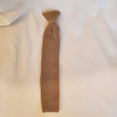 Mark Jason Mens Clip On Knit Tie Tan Durene Cotton Blend Textured vintage - Image 1 of 4