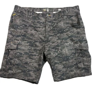 ARIAT REBAR M4 11" Cargo Shorts Men 42 Black Camo Tough Relaxed Fit Canvas Work - Picture 1 of 8