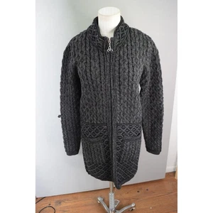 Aran Mor Ireland Woll Cardigan Pullover Zopfmuster keltischer Knoten grau Small - Bild 1 von 4