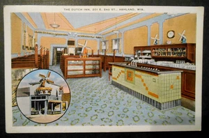 1930er Jahre The Dutch Inn Ashland WI Innenraum Soda Brunnen Postkarte - Bild 1 von 2