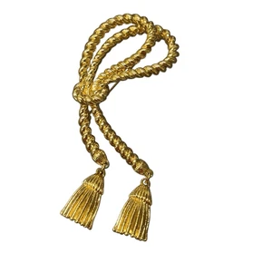 Rope Lasso With Tassel Dangles Vintage Gold Tone Brooch Pin - Picture 1 of 6