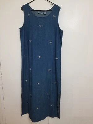 JANE ASHLEY Maxi Denim Blue Tunic Dress Embellished Sleeveless Sz.XL - Image 1 of 4