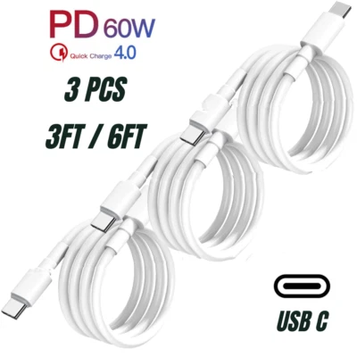USB C Type C Fast Charger Cord PD Charging Cable 3/6Ft For Macbook iPad Air Pro - Image 1 of 4