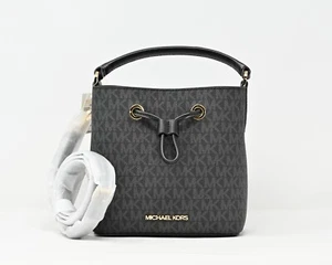 MICHAEL KORS SURI Small Logo Bucket Crossbody Black Signature Canvas NWT $398 - Picture 1 of 12