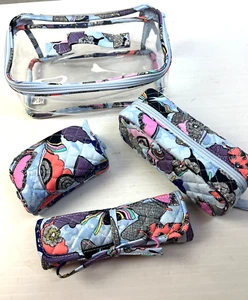 Vera Bradley Makeup Cases 4 Pc Set Blue Butterflies Brush Roll Zip Pouch Travel - Picture 1 of 9