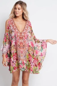 NEW CZARINA EVERY FLOWER BLOSSOMS KAFTAN DRESS SILK VISCOSE CRYSTALS ONE SIZE . - Picture 1 of 3