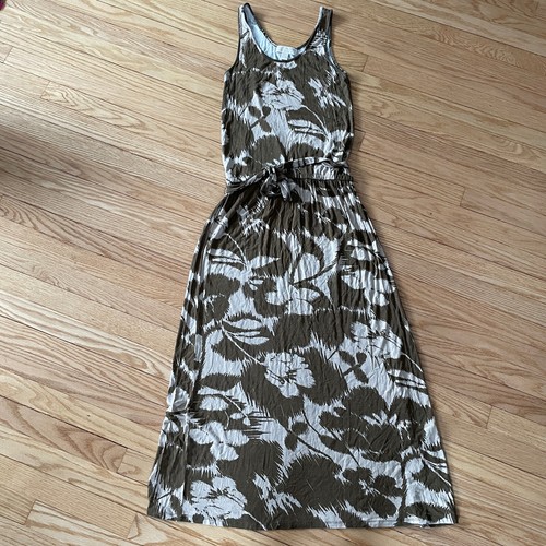 Maxi abito Michael Kors piccolo safari marrone canapa oliva cintura maglia canotta vestibilità facile