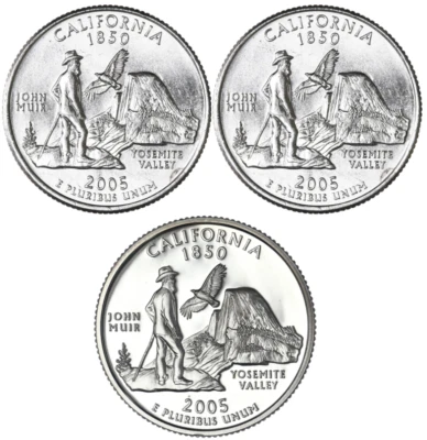 2005 P + D + S California State Quarter Uncirculated US Mint 3 Coin Set - Image 1 of 4
