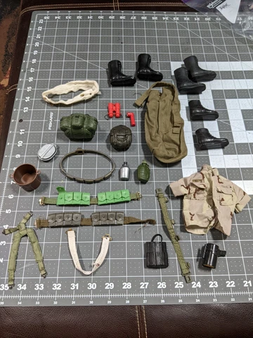 Vintage 1970 GI Joe Adventure Team boots duffle uniform ammo belts canteen light Cover
