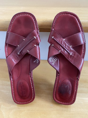 Sandali Timberland eleganti comodi slip on slide pelle rossa taglia 8M donna