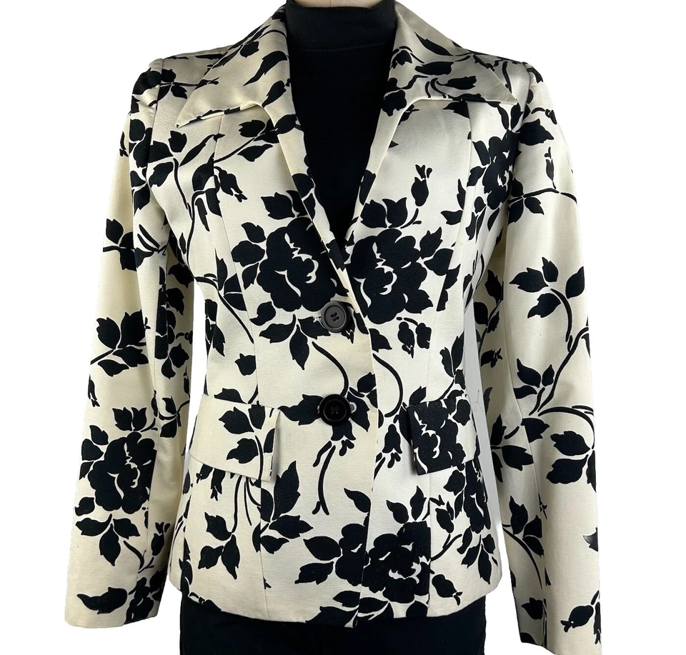 Blazer De Colección Yves Saint Laurent Ysl FRANCIA Mujer 10 Algodón Floral Negro Blanco Foto 1 de 4