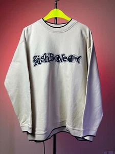 Fishbone Vintage 90s Beige Center Logo Sweatshirt Y2K Medium 100% Cotton Unisex - Bild 1 von 6