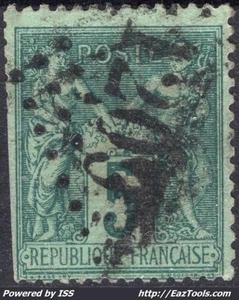 FRANCE SAGE 5c VERT N° 75 AVEC OBLITERATION JOUR DE L'AN GC 1209 A VOIR - Picture 1 of 2