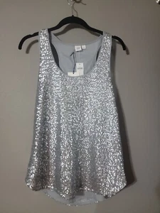 New GAP Silver Gray Shimmering Sequin Tank Top Lined S Small NWT $69.95 - Picture 1 of 6