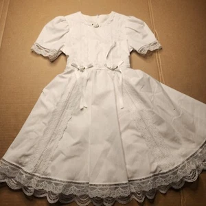 Jessica McClintock Gunne Sax Dress Girls 5 White Lace Trim Vintage 1980s - Picture 1 of 9