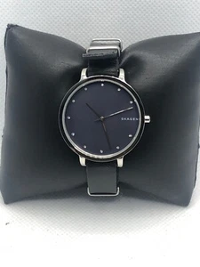 Skagen SKW2582 Women's Black Leather Analog Blue Dial Quartz Genuine Watch OL37 - Picture 1 of 9