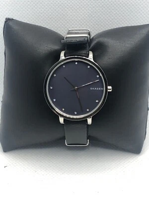 Reloj Skagen SKW2582 para mujer de cuero negro analógico esfera azul cuarzo genuino OL33 Foto 1 de 4