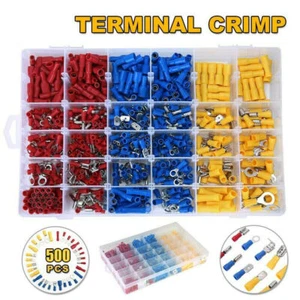 500x Insulated Crimp Connectors Spade Electrical Wire Terminals Assortment Set - Picture 1 of 9
