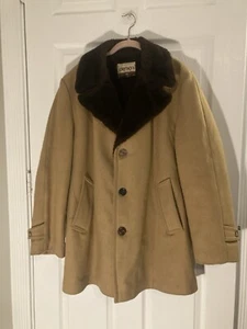 Vintage 70s 80s Cresco Dress Coat Men’s 44 Faux Fur Lined Camel Brown - Picture 1 of 8