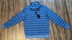 Maglione uomo Bugatchi blu nero bianco a righe 1/4 zip Large nuovo con etichetta - Foto 1 di 3
