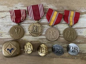 Vintage military brass BSA slide Good Conduct medal National Defense collar pins - Picture 1 of 11