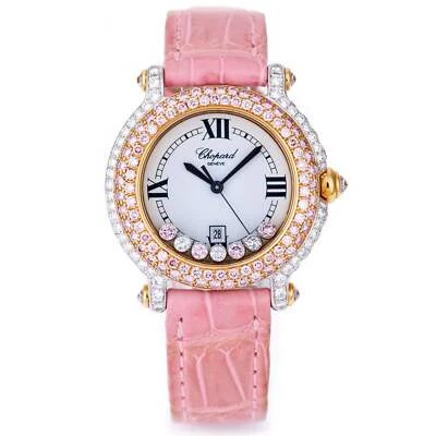 Chopard Happy Sport 4144 oro blanco y rosa de 18 k, bisel de diamantes rosados y estuche de diamantes Foto 1 de 4