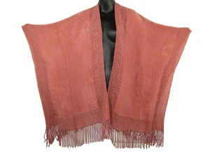 Max Edition Kimono Fringed Poncho Sweater Knit Open Front One Size Rose Pink $98 - Picture 1 of 6