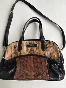 DKNY Snakeskin Print Handbag – Multi-Tone Faux Leather Tote Bag Black Brown - Picture 1 of 15
