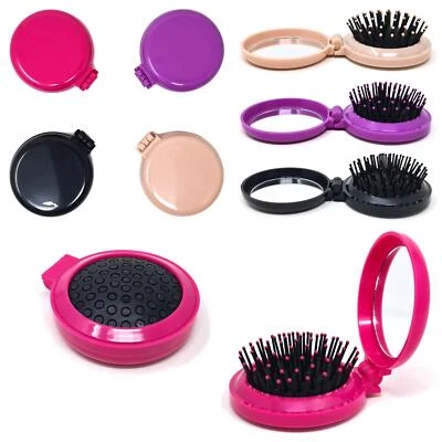 GLAMZA Spazzola rotonda pieghevole per capelli barba comoda specchio tascabile taglia da viaggio