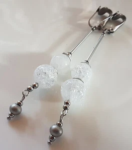 OHRCLIPS CLIPS EDELSTAHL BERGKRISTALL PERLEN LANG - Bild 1 von 1